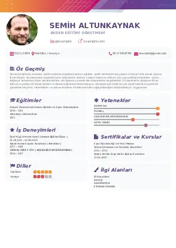 Beden Eğitimi Öğretmeni CV Örnekleri cv indir